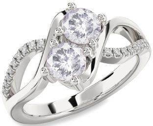 Salt & Pepper Diamond Silver Round Two Stone Ring