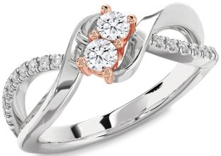 Diamond Silver & 10K Rose Gold Round Two Stone Ring