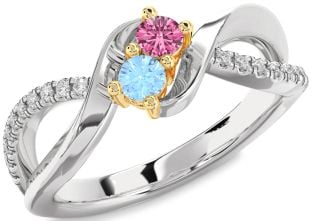Diamond Platinum & Yellow Gold Round Two Stone Promise Ring
