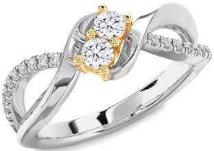 Diamond Silver & 10K gold Round Two Stone Ring