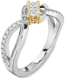Diamond Silver & 10K gold Round Two Stone Ring