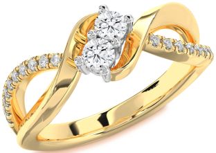 Diamond White Yellow Gold Round Two Stone Ring