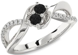 Black Diamond Silver Round Two Stone Ring