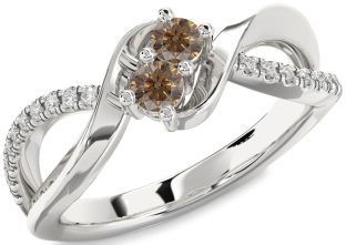 Chocolate Brown Diamond Silver Round Two Stone Ring