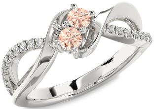 Diamond Morganite Silver Round Two Stone Ring