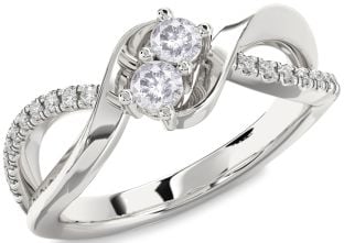 Salt & Pepper Diamond Silver Round Two Stone Ring