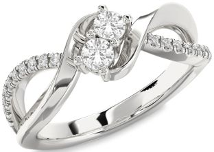 Diamond White Sapphire Silver Round Two Stone Ring