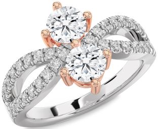Diamond Silver & 10K Rose Gold Round Two Stone Ring