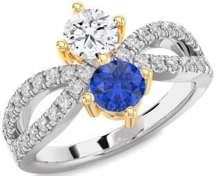 Diamond Silver & 10K gold Round Two Stone Promise Ring