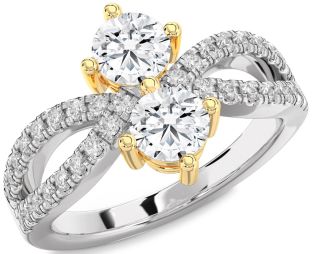Diamond Silver & 10K gold Round Two Stone Ring