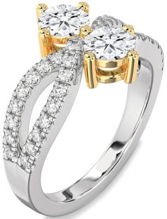 Diamond Silver & 10K gold Round Two Stone Ring