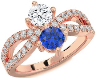 Diamond Rose Gold Silver Round Two Stone Promise Ring