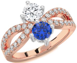 Diamond Rose Gold Silver Round Two Stone Promise Ring