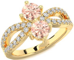 Diamond Morganite Gold Round Two Stone Ring