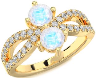 Diamond Moonstone Gold Round Two Stone Ring