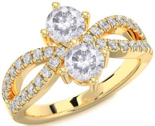 Salt & Pepper Diamond Gold Round Two Stone Ring