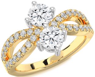 Diamond White Yellow Gold Round Two Stone Ring