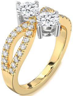 Diamond White Yellow Gold Round Two Stone Ring