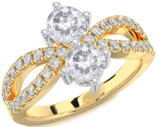 Salt & Pepper Diamond Gold Silver Round Two Stone Ring