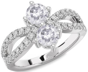 Salt & Pepper Diamond Silver Round Two Stone Ring