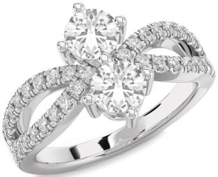 Diamond White Sapphire Silver Round Two Stone Ring