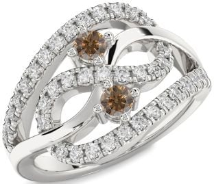 Chocolate Brown Diamond Silver Infinity Round Two Stone Ring