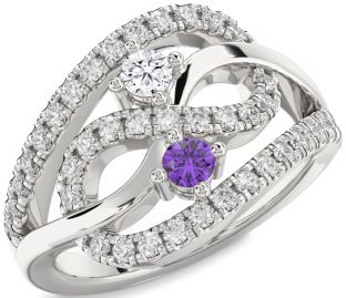 Diamond Silver Infinity Round Two Stone Promise Ring