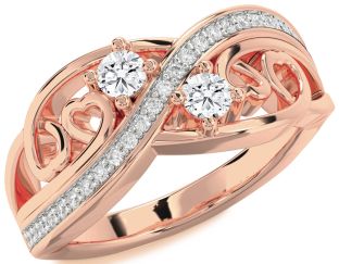 Diamond Rose Gold Heart Round Two Stone Ring