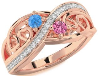 Diamond Rose Gold Heart Two Stone Promise Ring