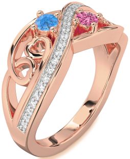 Diamond Rose Gold Heart Two Stone Promise Ring