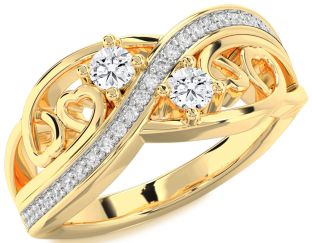 Diamond Gold Heart Round Two Stone Ring
