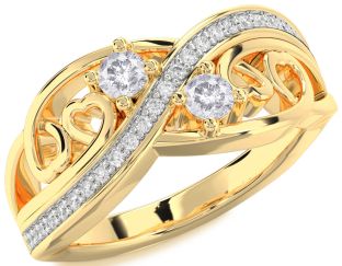 Salt & Pepper Diamond Gold Heart Two Stone Ring