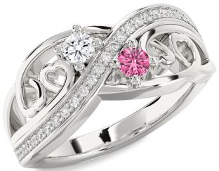 Diamond Silver Heart Two Stone Promise Ring