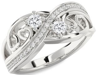 Diamond Platinum Heart Round Two Stone Ring