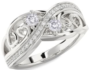 Salt & Pepper Diamond Silver Heart Two Stone Ring