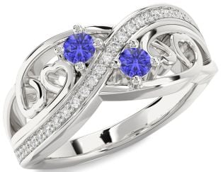 Diamond Tanzanite Silver Heart Two Stone Ring