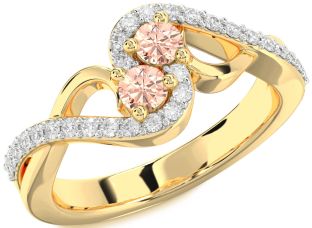 Diamond Morganite Gold Silver Round Two Stone Ring