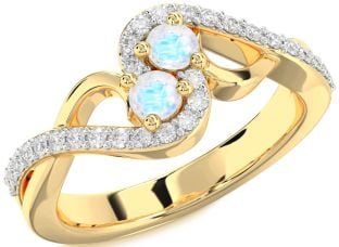 Diamond Moonstone Gold Silver Round Two Stone Ring