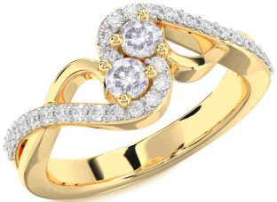 Salt & Pepper Diamond Gold Round Two Stone Ring