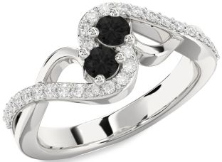 Black Diamond Silver Round Two Stone Ring