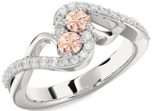 Diamond Morganite Silver Round Two Stone Ring