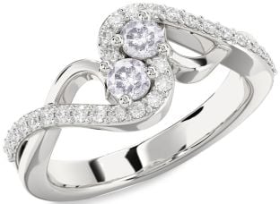 Salt & Pepper Diamond Silver Round Two Stone Ring
