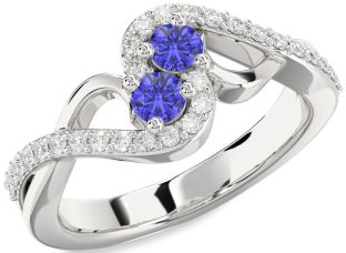 Diamond Tanzanite Silver Round Two Stone Ring