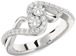 Diamond White Sapphire Silver Round Two Stone Ring