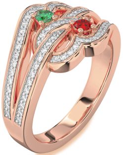 Diamond Rose Gold Round Two Stone Pave Promise Ring