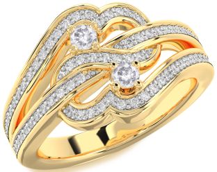 Salt & Pepper Diamond Gold Round Two Stone Pave Ring