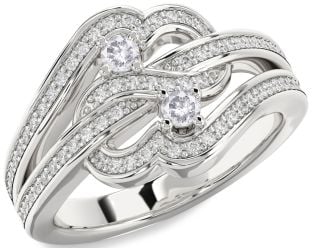 Salt & Pepper Diamond Silver Round Two Stone Pave Ring