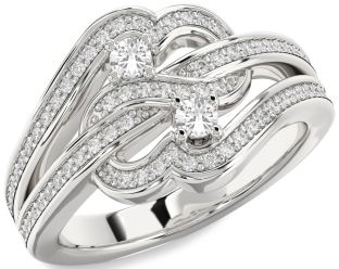 Diamond White Sapphire Silver Round Two Stone Pave Ring