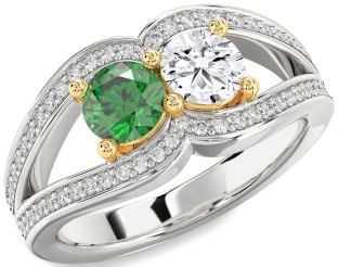 Diamond White Yellow Gold Round Two Stone Promise Ring