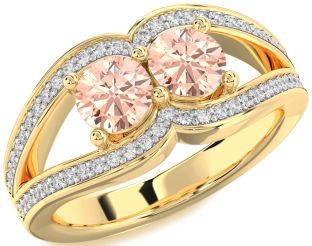 Diamond Morganite Gold Round Two Stone Ring
